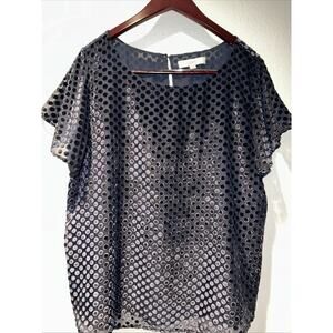 Ann Taylor Loft Women’s XL Shirt Velvet Burnout Polka Dots Navy Boho Whimsigoth